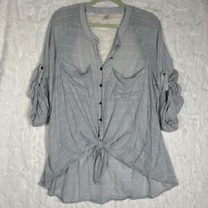 Free People Blue White Striped Lace Back Tie Front Button Down Top Medium